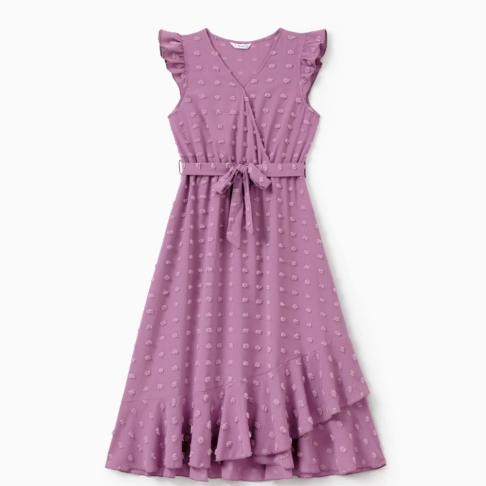 Patpat Women Dresses Ruffle Sleeve Purple Belted Summer Dress, Size S